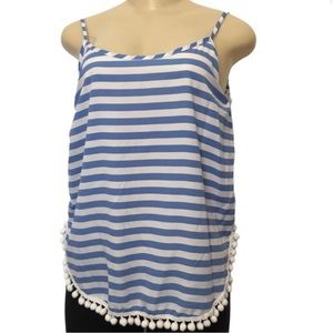 Peach Love Blue & White Sailor Striped Pom Pom Tank Top S💙